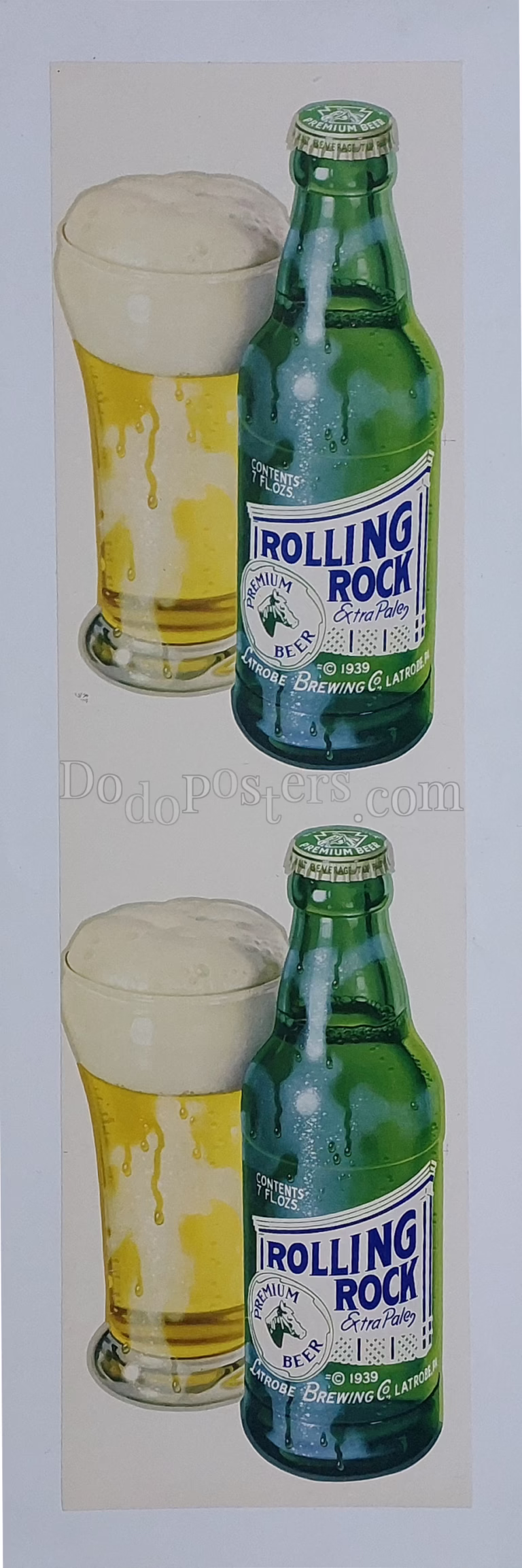 Rolling Rock – Twin bottle-and-glass display